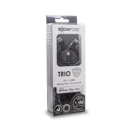 BOOMPODS Trio Armour Cable 3 en 1 iphone USB-C y micro USB (grafito)