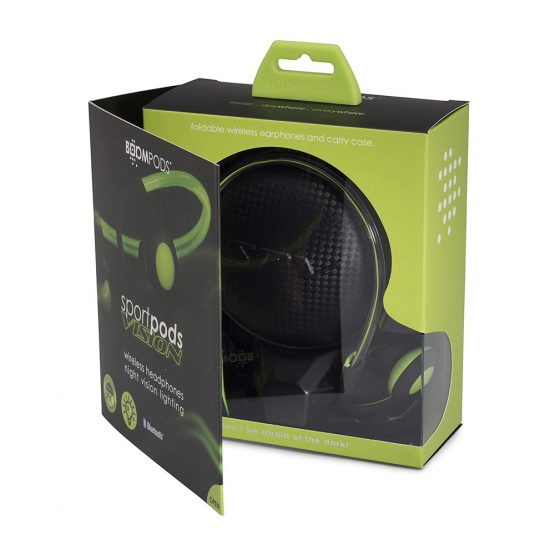 Boompods Sportpods Vision auriculares con diadema LED y Bluetooth verde
